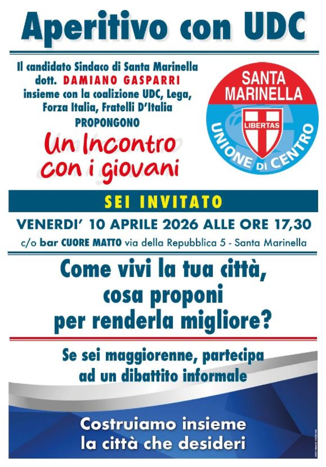 Elezioni Santa Marinella, l&rsquo;Udc chiama a raccolta i giovani: aperitivo e confronto al Bar &ldquo;Cuore Matto&rdquo;