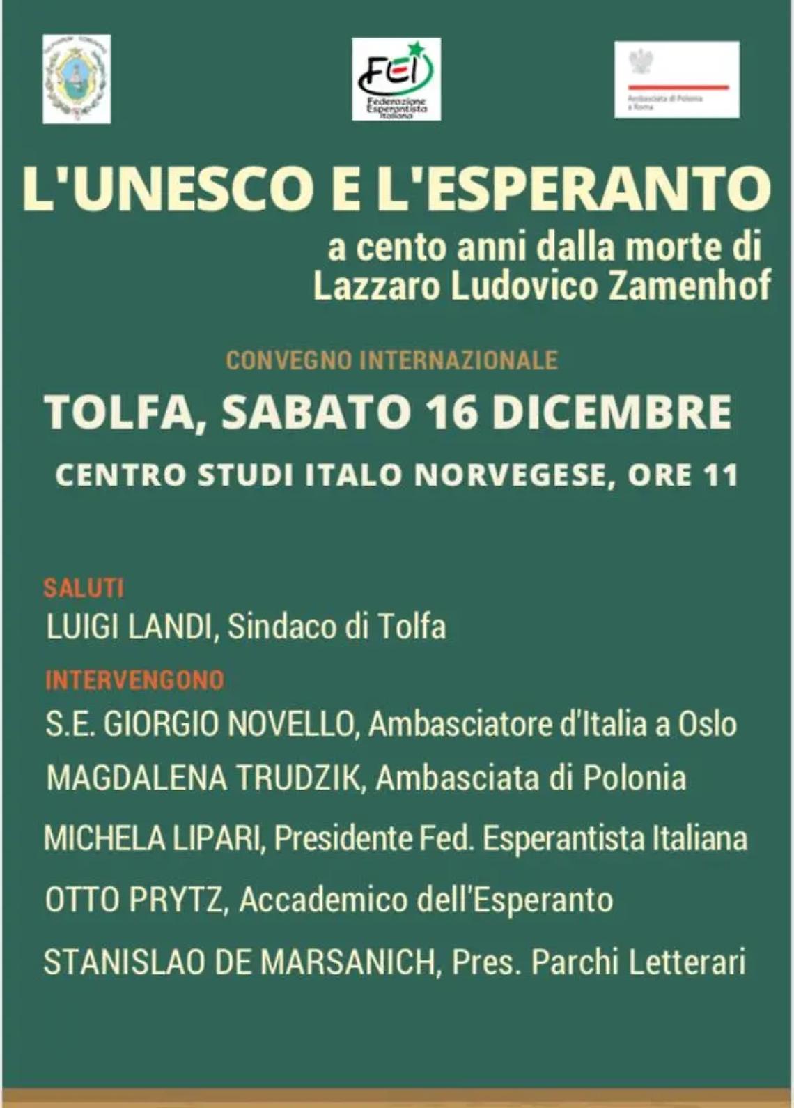 Tolfa, sabato 16 convegno internazionale sull'esperanto
