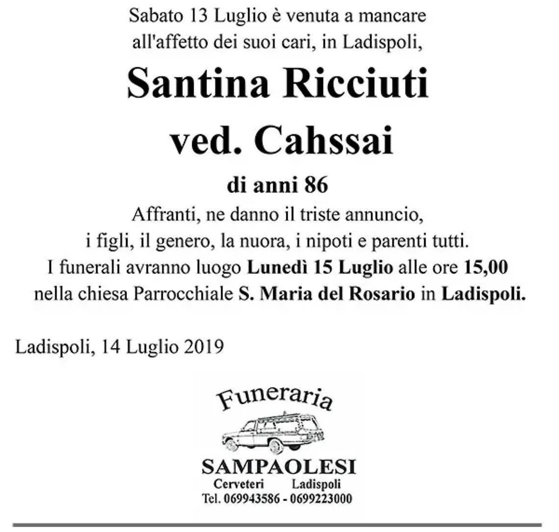SANTINA RICCIUTI Ved. CAHSSAI di anni 86