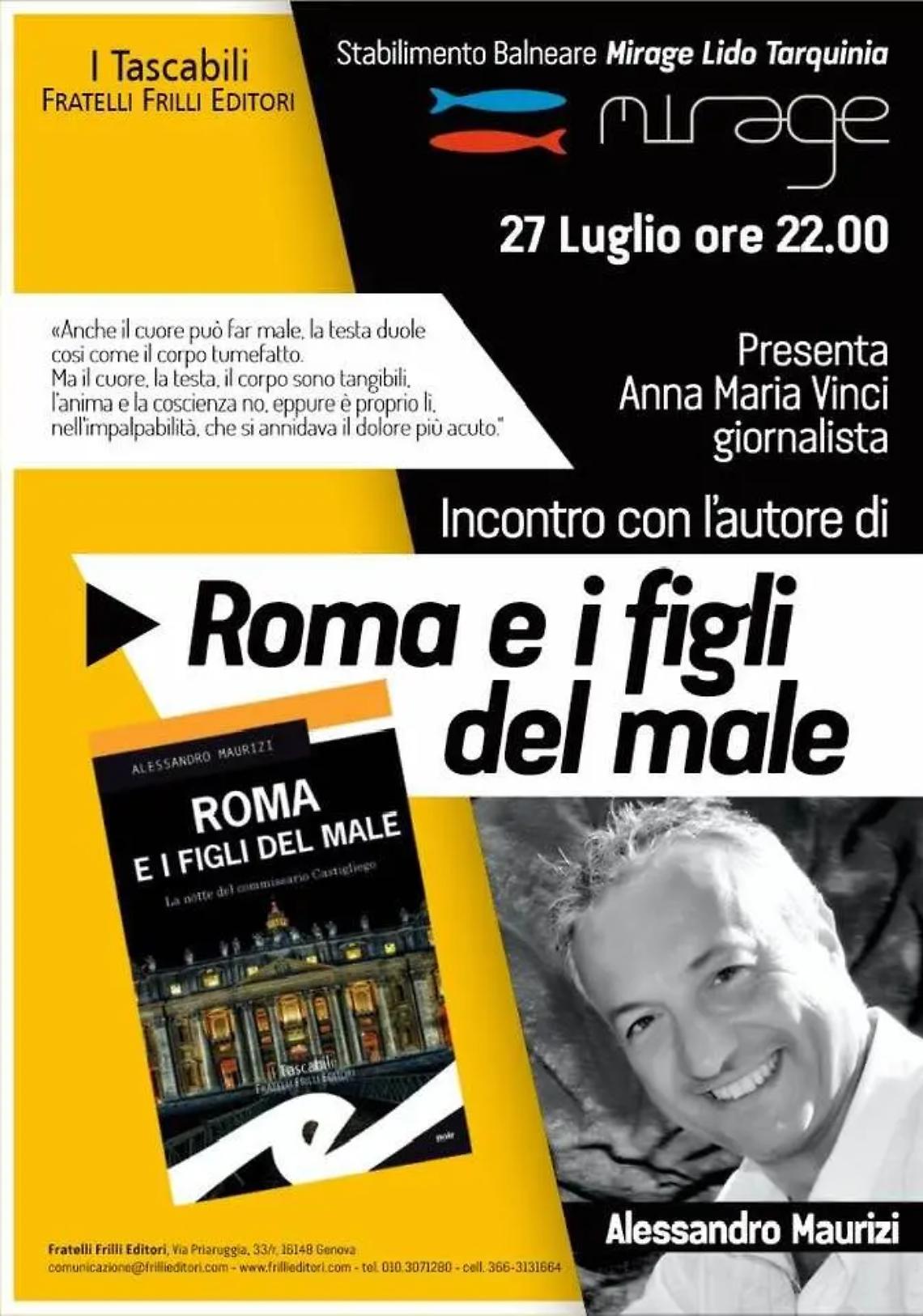 Tarquinia, Alessandro Maurizi presenta &lsquo;&lsquo;Roma e i figli del male&rsquo;&rsquo;