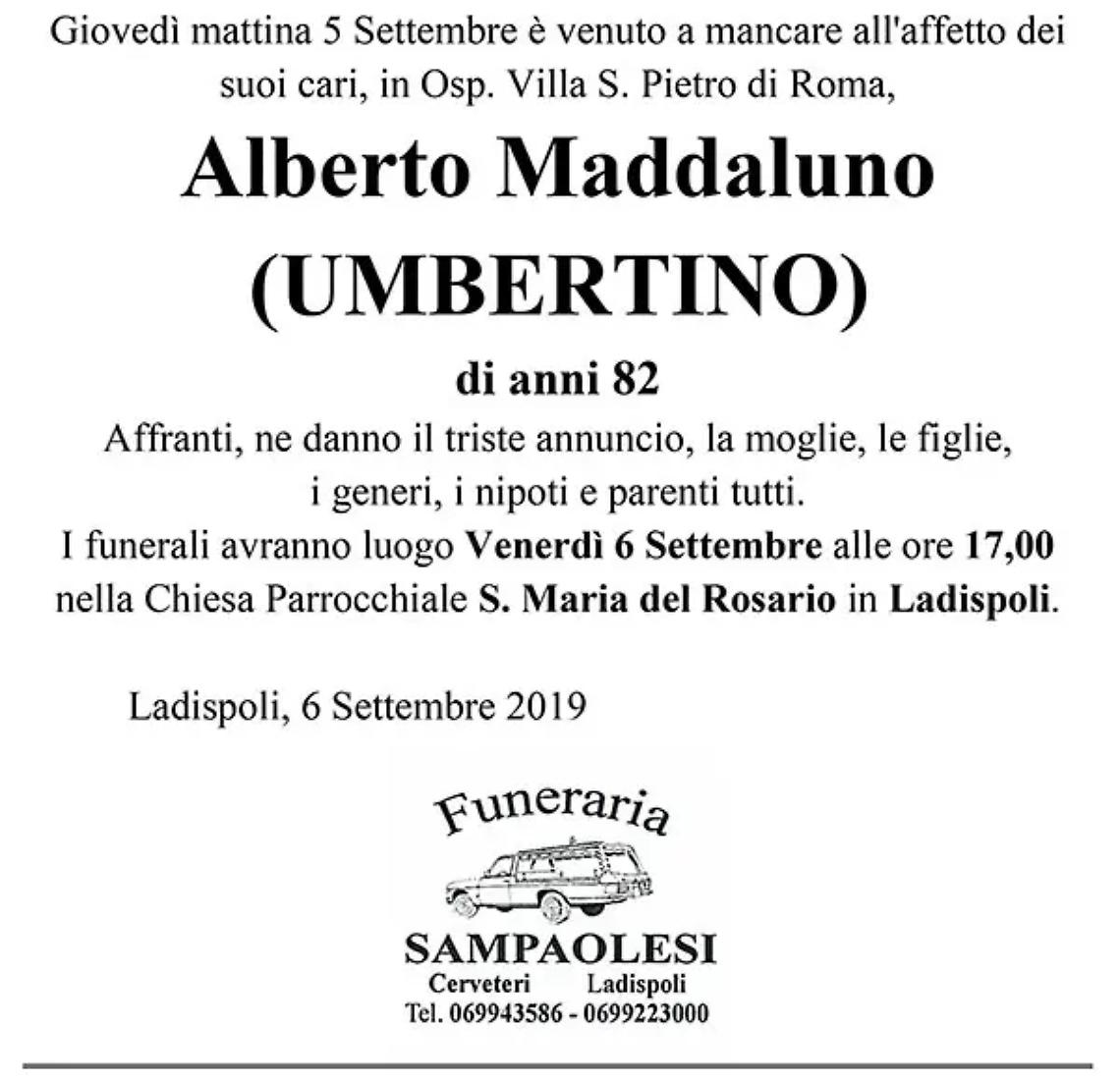 ALBERTO MADDALUNO (UMBERTINO) di anni 82