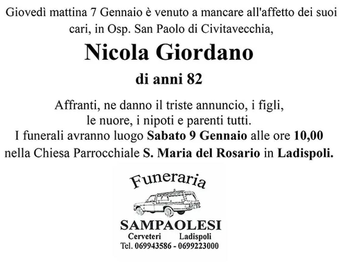 NICOLA GIORDANO di anni 82