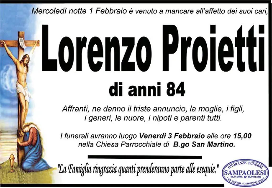 LORENZO PROIETTI di anni 84