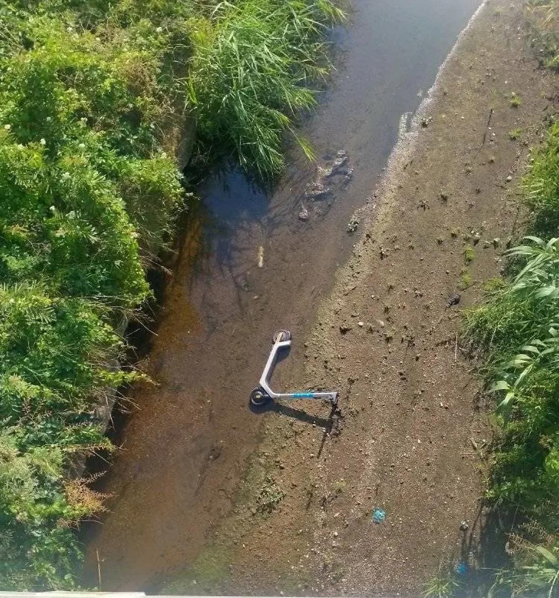 Vandali in azione: monopattino gettato nel fiume