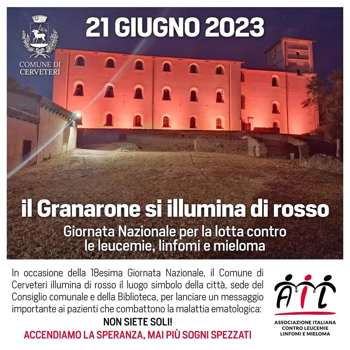 Giornata nazionale per la lotta contro leucemie, linfomi e mieloma: il Granarone si tinge di rosso