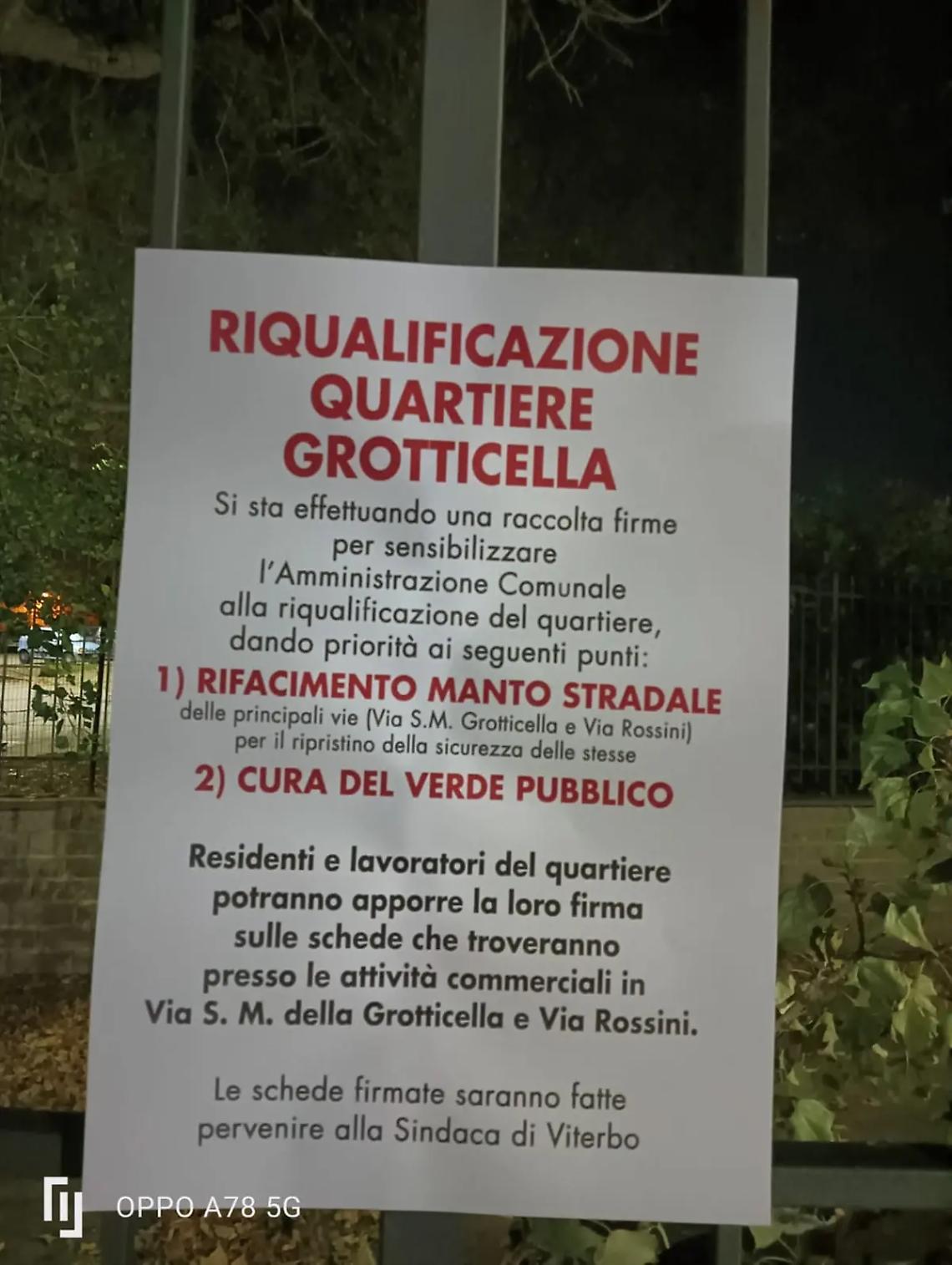 Viterbo, petizione in via Santa Maria della Grotticella