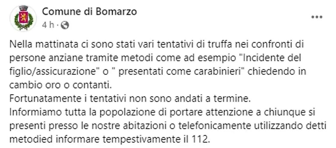 Truffe agli anziani, l&rsquo;appello del Comune