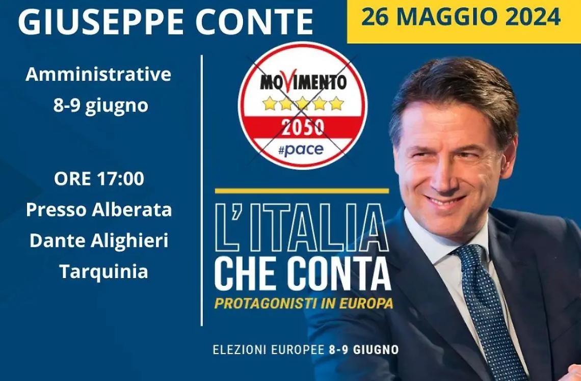 Giuseppe Conte, presidente del M5S, domenica sar&agrave; a Tarquinia