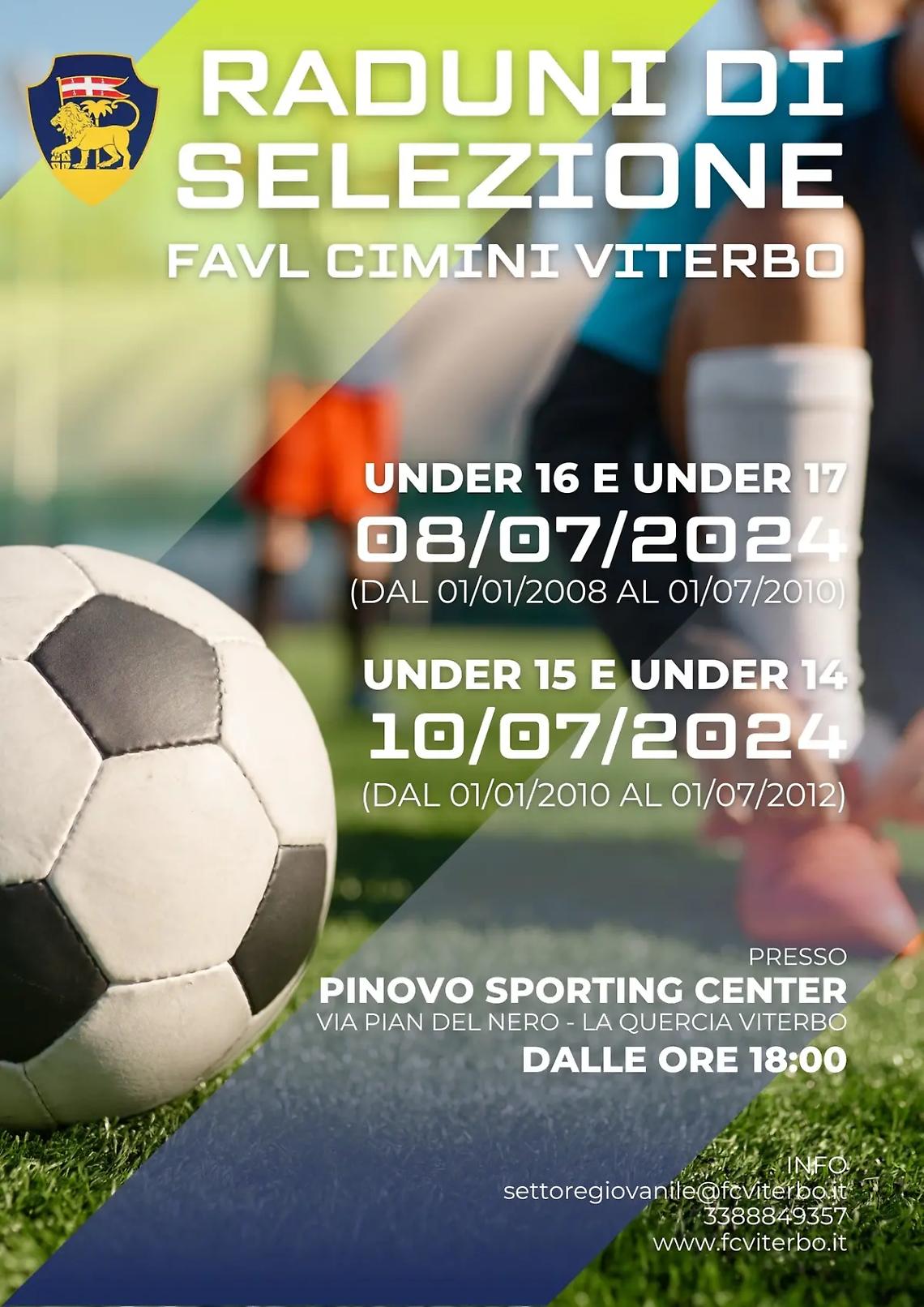 Favl Cimini Viterbo, al via i raduni di selezione per giovani calciatori