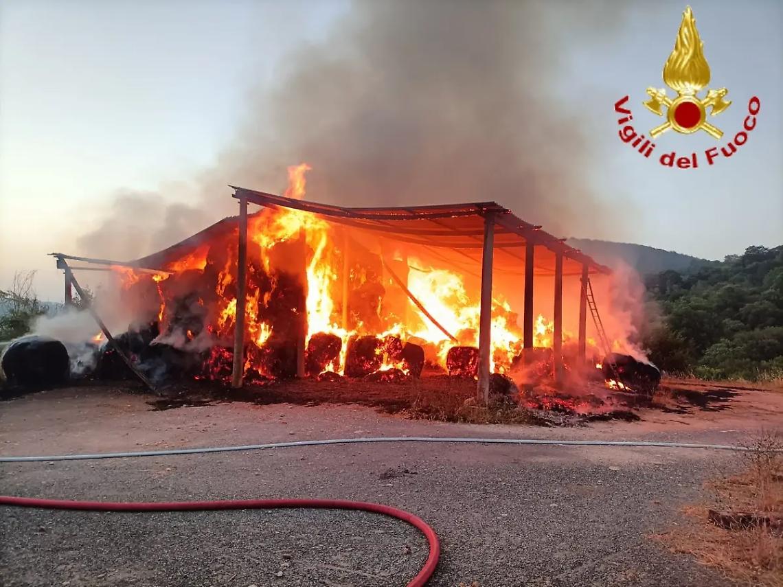 Capannone in fiamme sulla Santa Severa-Tolfa