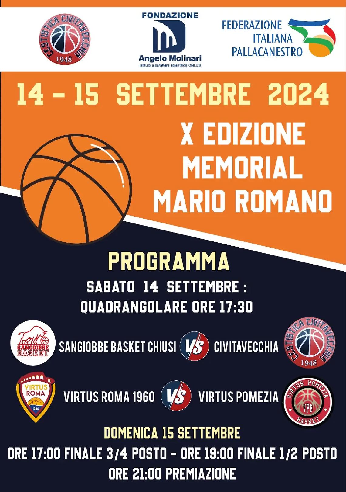 Cestistica, torna il Memorial Mario Romano con la 10^ edizione