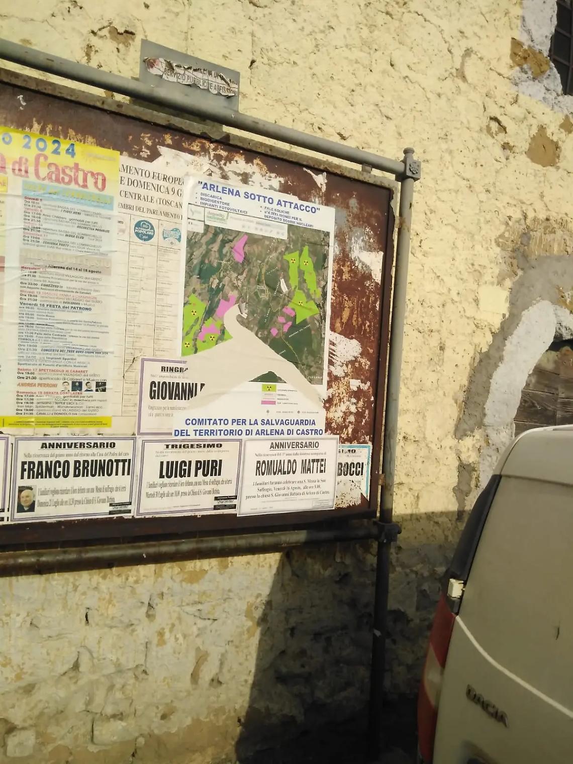 Arlena di Castro: strappati i manifesti contro la discarica