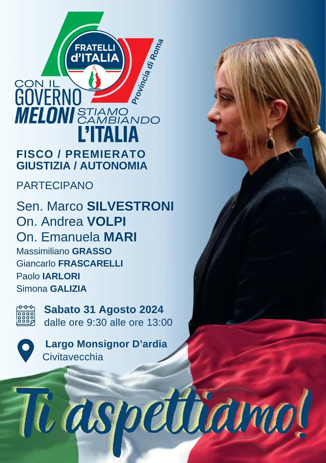 FdI: &laquo;Vi raccontiamo il buon governo di Giorgia Meloni e e di come stiamo cambiando l'Italia&raquo;