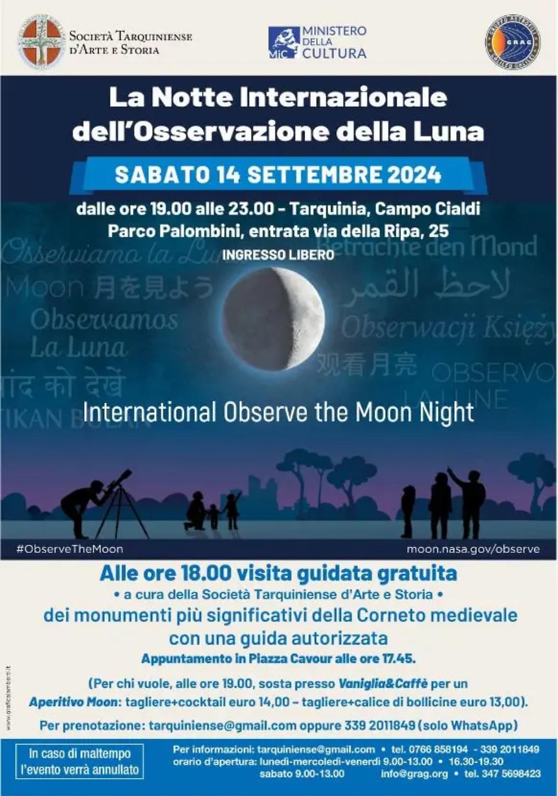 Notte internazionale di osservazione della luna: eventi a Tarquinia, Viterbo e Roma con il Grag