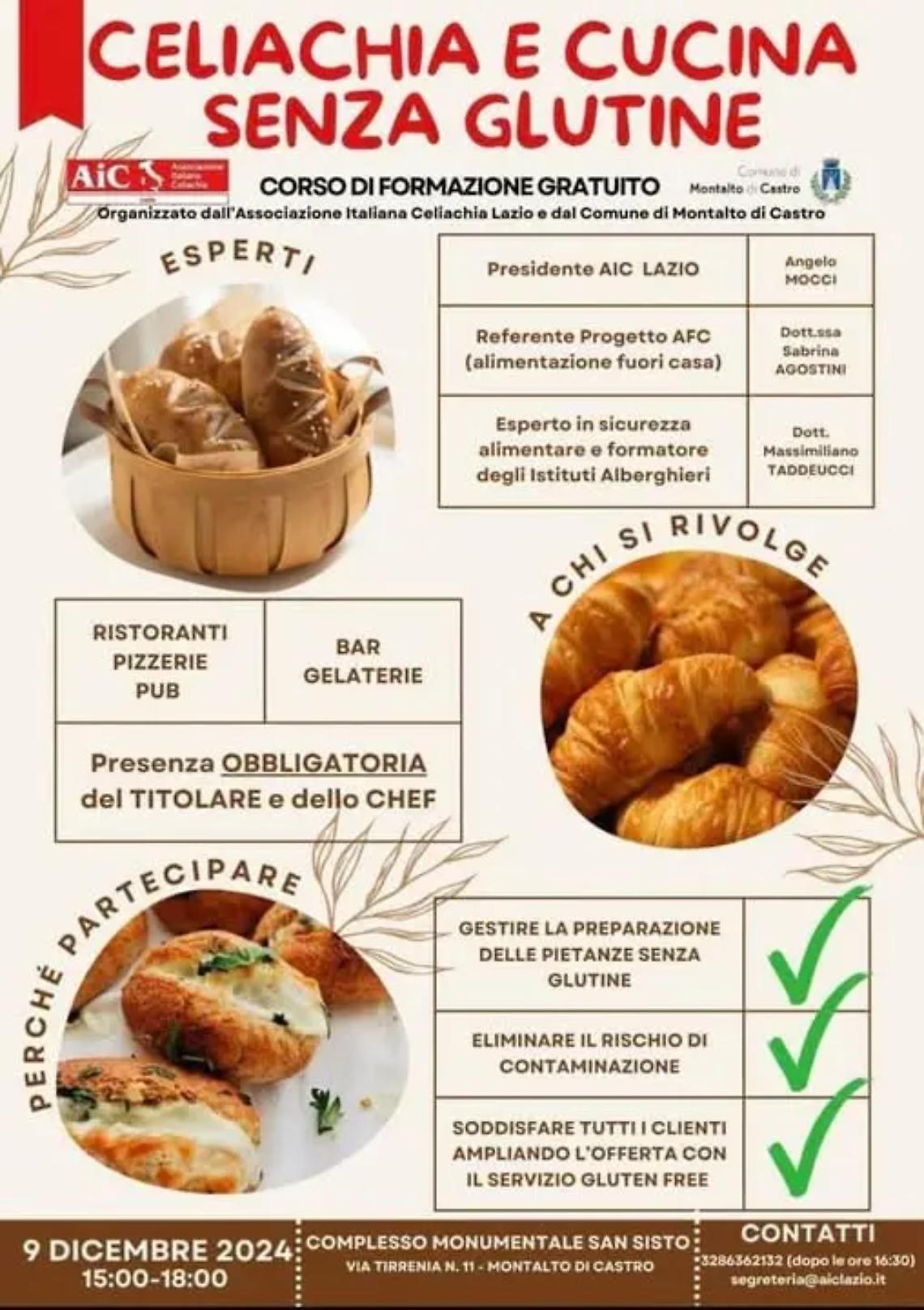 Celiachia e cucina senza glutine: a Montalto il corso per tutti gli operatori del settore