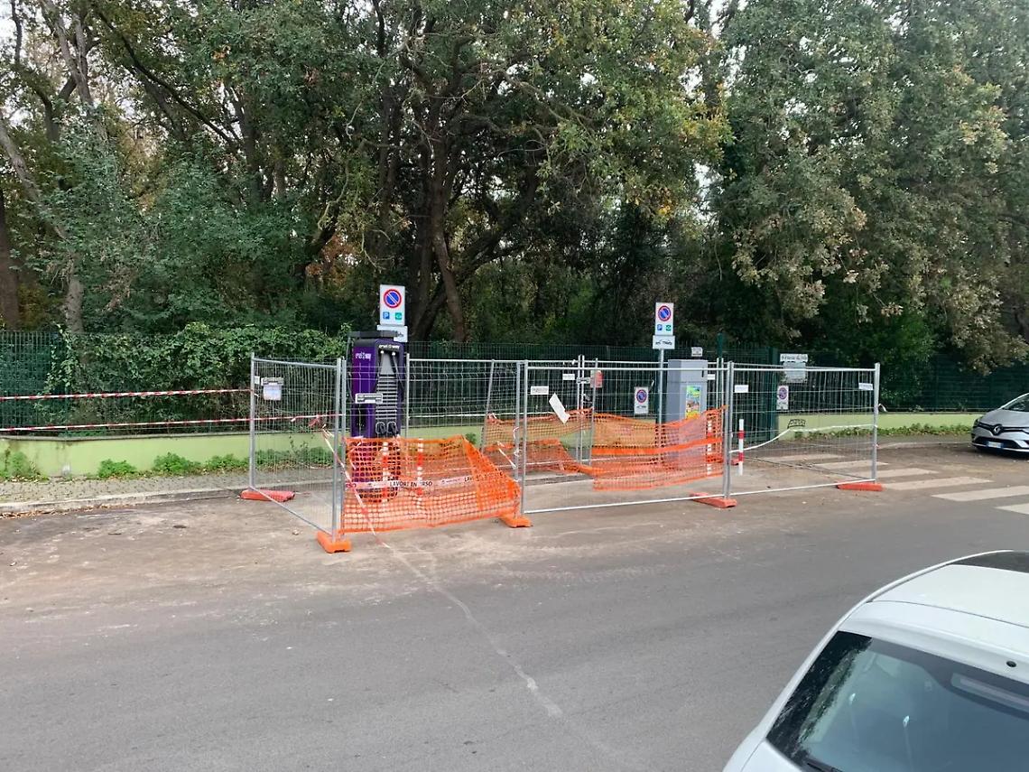 La colonnina elettrica spostata di fronte al bosco