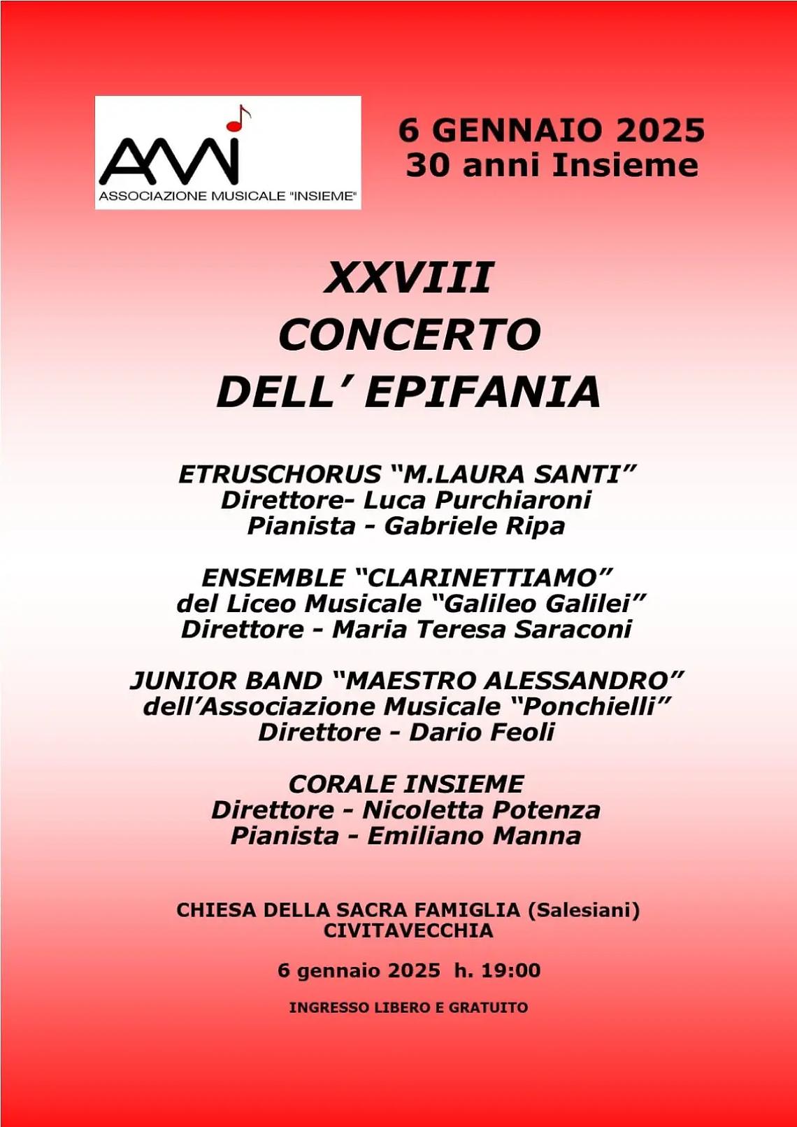 XXVIII concerto dell&rsquo;Epifania: l&rsquo;associazione "Insieme" celebra 30 anni di attivit&agrave;