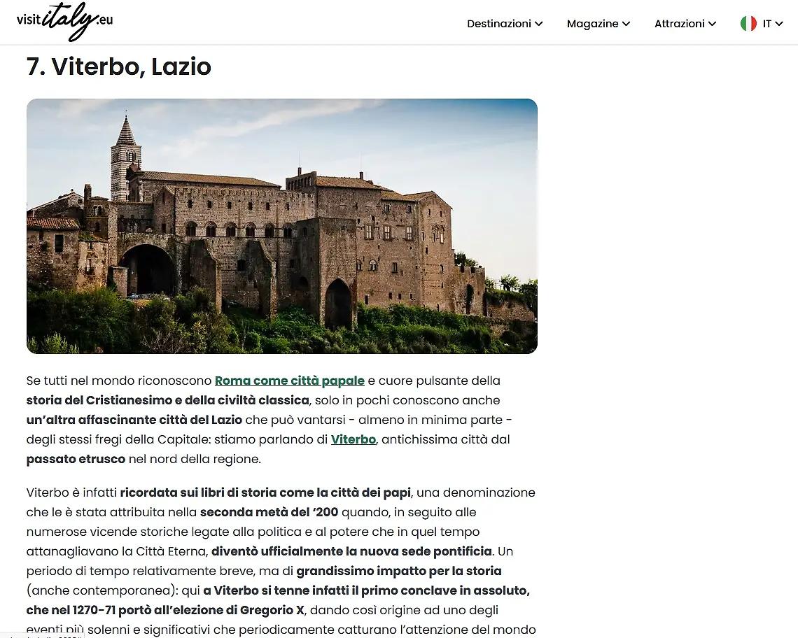 &laquo;Viterbo tra le 10 mete da visitare nel 2025&raquo;