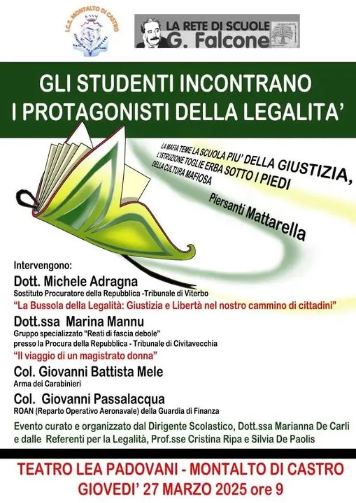 Montalto di Castro, il 27 marzo gli studenti incontrano i protagonisti della legalit&agrave;