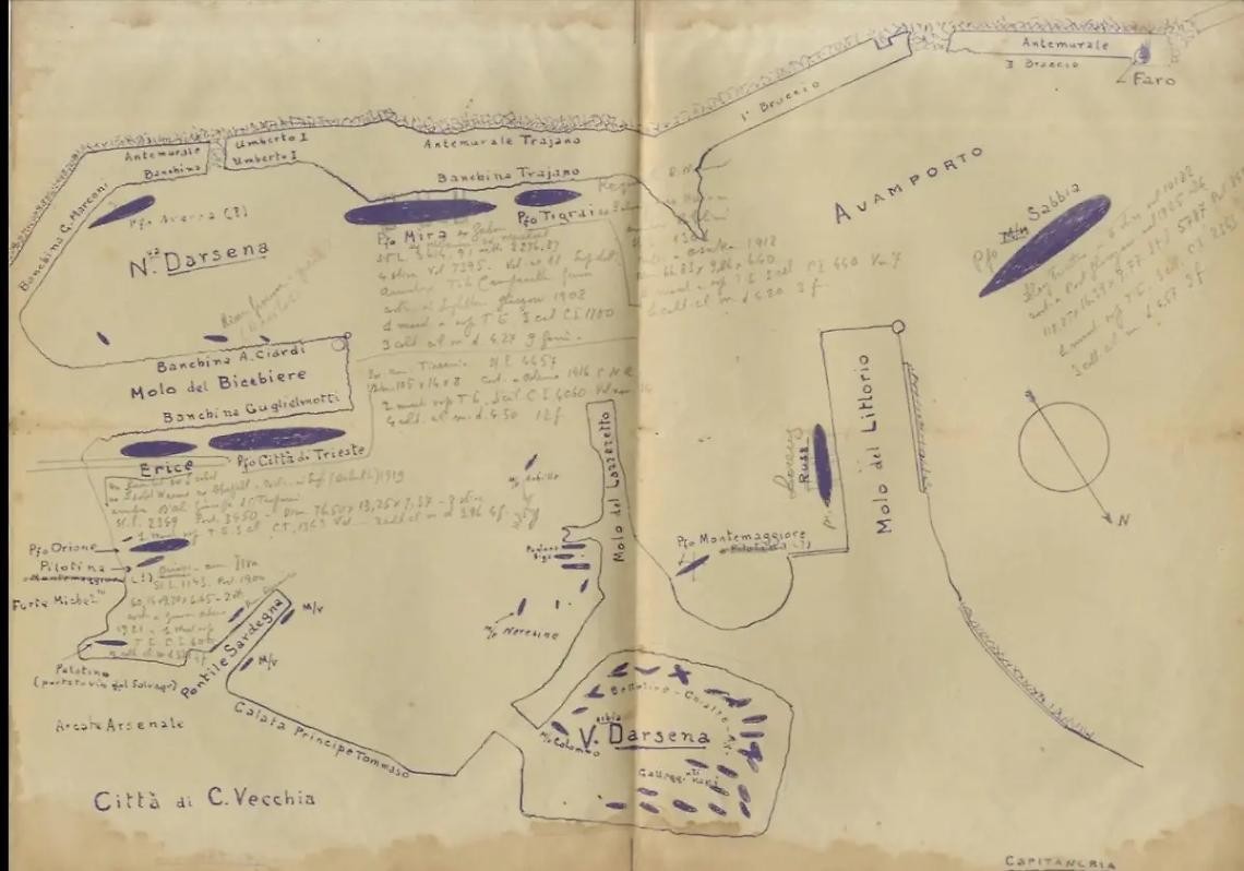 Le navi affondate nel porto di Civitavecchia