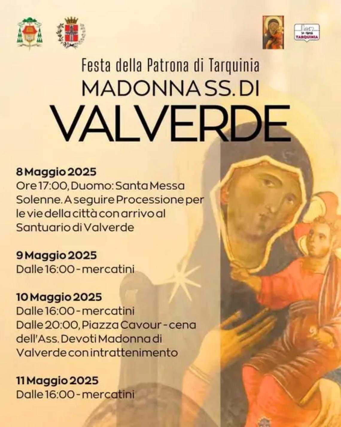 Tarquinia, dall&rsquo;8 all&rsquo;11 maggio festeggiamenti in onore della patrona Madonna di Valverde