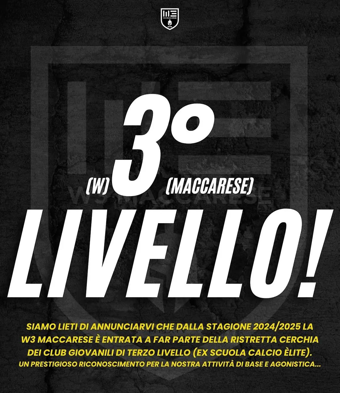 W3 Maccarese, ufficiale il 3&deg; livello giovanile: riconoscimento prestigioso per il club bianconero