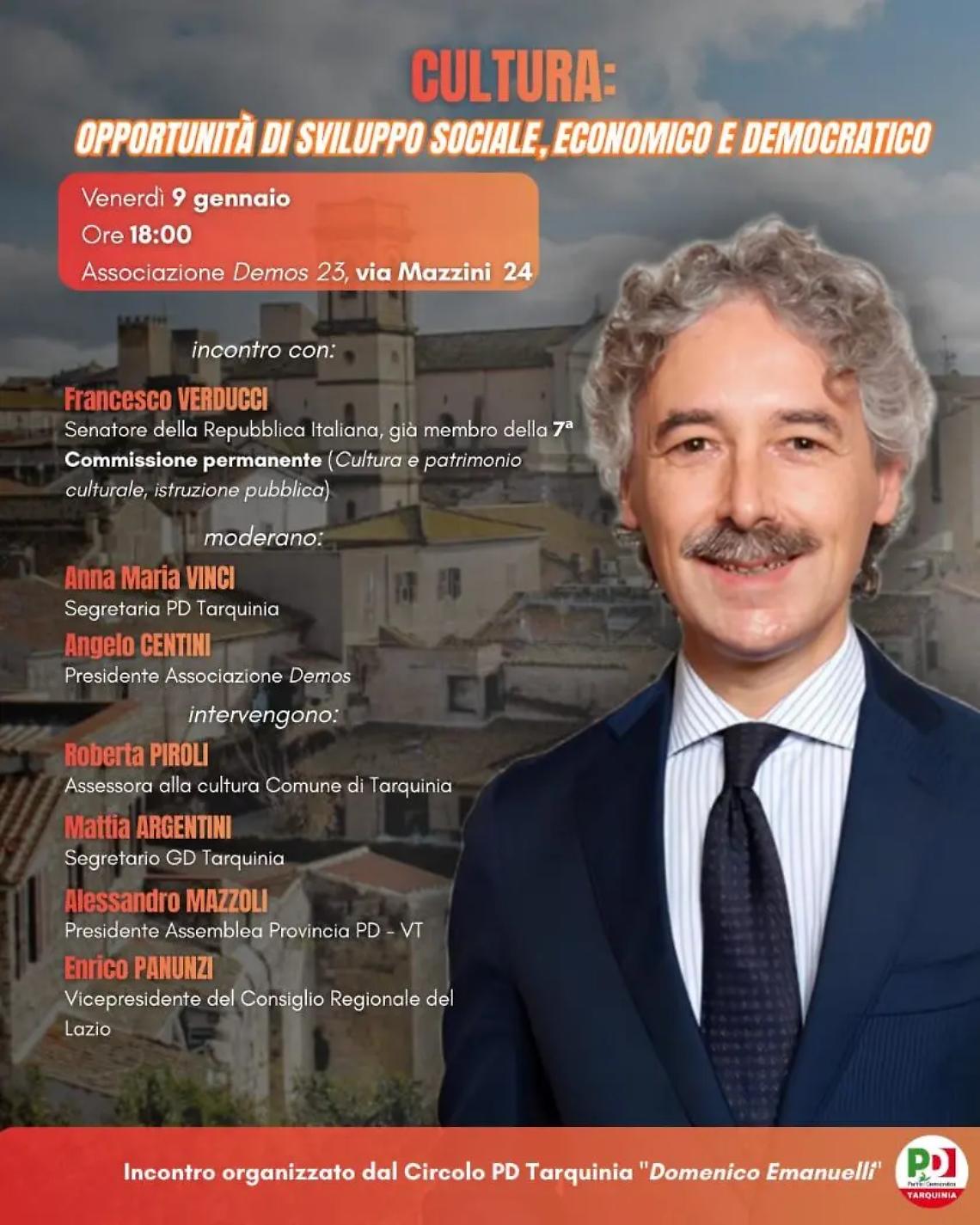 Il senatore Pd Francesco Verducci a Tarquinia venerd&igrave; 9 gennaio