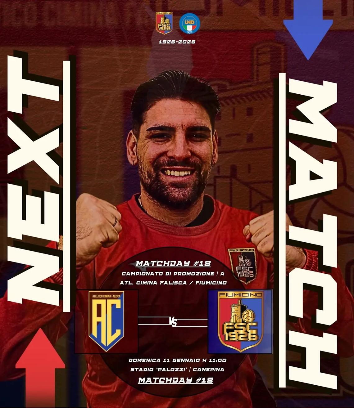 Il Fiumicino sfida la capolista del girone: partita esterna con l&rsquo;Atletico Cimina