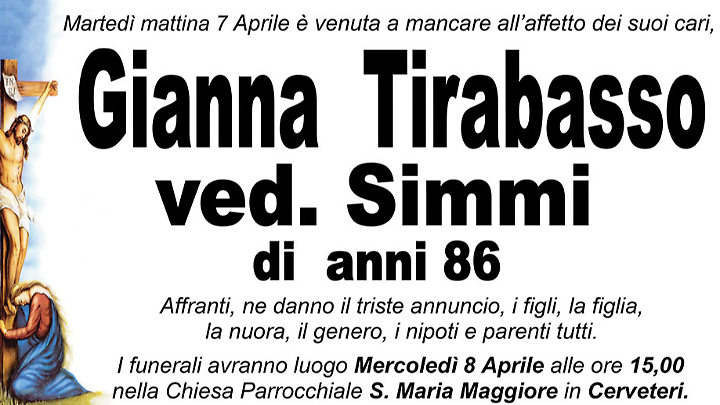 GIANNA TIRABASSO ved. SIMMI di anni 86